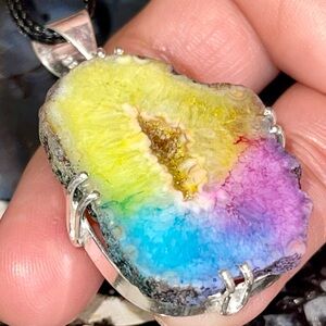 Colorful Rainbow Drusy Solar Quartz Pendant 2”